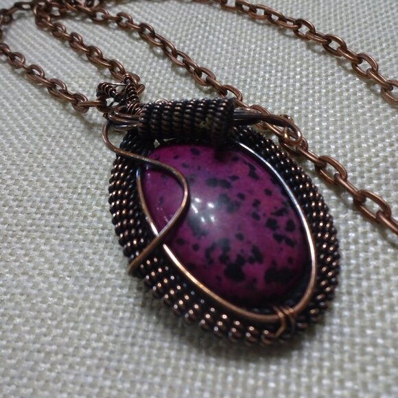 Rustic DENDRITE OPAL Handmade COPPER WIRE-WRAPPED PENDANT/Chain #992B - Picture 1 of 3